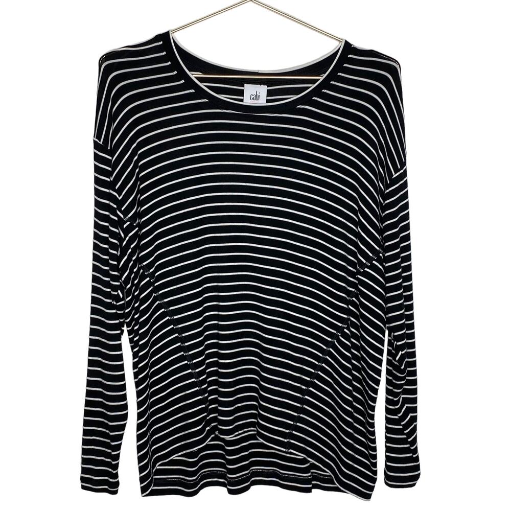 CAbi 4005 Womens Size XXS Crosswalk Tee TShirt‎ Black White Stripe Oversize